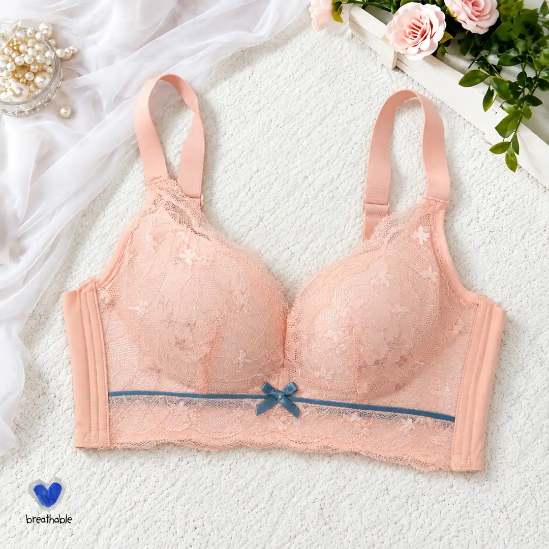 Breathable Lightly Padded Seamless Lace Bralette With Bow